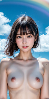 青空と海、サンシャイン下の露出する美少女ヌード集!幻想的な虹と泡が彩る誘惑的な甘い裸体:エロ画像74枚