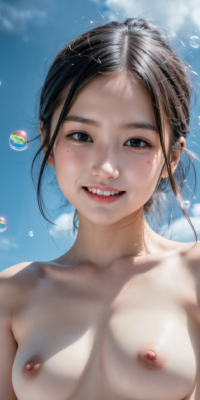 青空と海、サンシャイン下の露出する美少女ヌード集!幻想的な虹と泡が彩る誘惑的な甘い裸体:エロ画像74枚