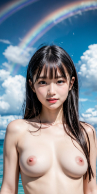 青空と海、サンシャイン下の露出する美少女ヌード集!幻想的な虹と泡が彩る誘惑的な甘い裸体:エロ画像74枚