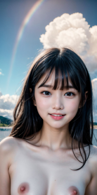 青空と海、サンシャイン下の露出する美少女ヌード集!幻想的な虹と泡が彩る誘惑的な甘い裸体:エロ画像74枚