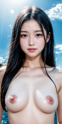 青空と海、サンシャイン下の露出する美少女ヌード集!幻想的な虹と泡が彩る誘惑的な甘い裸体:エロ画像74枚