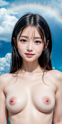 青空と海、サンシャイン下の露出する美少女ヌード集!幻想的な虹と泡が彩る誘惑的な甘い裸体:エロ画像74枚