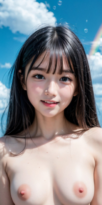 青空と海、サンシャイン下の露出する美少女ヌード集!幻想的な虹と泡が彩る誘惑的な甘い裸体:エロ画像74枚