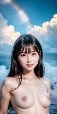 青空と海、サンシャイン下の露出する美少女ヌード集!幻想的な虹と泡が彩る誘惑的な甘い裸体:エロ画像74枚