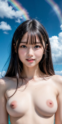 青空と海、サンシャイン下の露出する美少女ヌード集!幻想的な虹と泡が彩る誘惑的な甘い裸体:エロ画像74枚