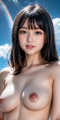 青空と海、サンシャイン下の露出する美少女ヌード集!幻想的な虹と泡が彩る誘惑的な甘い裸体:エロ画像74枚