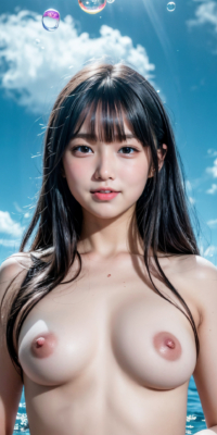 青空と海、サンシャイン下の露出する美少女ヌード集!幻想的な虹と泡が彩る誘惑的な甘い裸体:エロ画像74枚