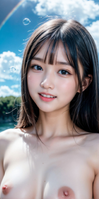 青空と海、サンシャイン下の露出する美少女ヌード集!幻想的な虹と泡が彩る誘惑的な甘い裸体:エロ画像74枚