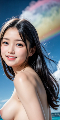 青空と海、サンシャイン下の露出する美少女ヌード集!幻想的な虹と泡が彩る誘惑的な甘い裸体:エロ画像74枚