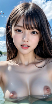 青空と海、サンシャイン下の露出する美少女ヌード集!幻想的な虹と泡が彩る誘惑的な甘い裸体:エロ画像74枚