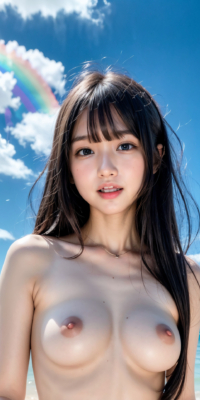 青空と海、サンシャイン下の露出する美少女ヌード集!幻想的な虹と泡が彩る誘惑的な甘い裸体:エロ画像74枚