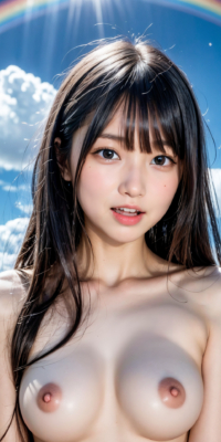 青空と海、サンシャイン下の露出する美少女ヌード集!幻想的な虹と泡が彩る誘惑的な甘い裸体:エロ画像74枚