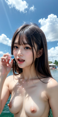 青空と海、サンシャイン下の露出する美少女ヌード集!幻想的な虹と泡が彩る誘惑的な甘い裸体:エロ画像74枚