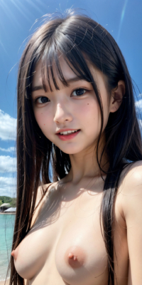 青空と海、サンシャイン下の露出する美少女ヌード集!幻想的な虹と泡が彩る誘惑的な甘い裸体:エロ画像74枚