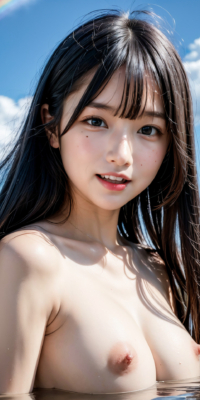 青空と海、サンシャイン下の露出する美少女ヌード集!幻想的な虹と泡が彩る誘惑的な甘い裸体:エロ画像74枚