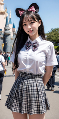 制服ディズ〇ーで大胆に脱ぎだすJK AIエロ画像105枚!夢と露出の世界