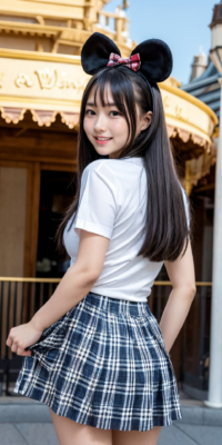 制服ディズ〇ーで大胆に脱ぎだすJK AIエロ画像105枚!夢と露出の世界