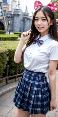 制服ディズ〇ーで大胆に脱ぎだすJK AIエロ画像105枚!夢と露出の世界