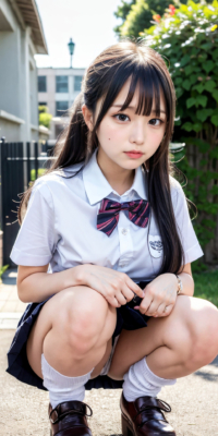 SSS級美少女のしゃがみパンチラ&おっぱい見せ激写!JKが野外露出する瞬間の貴重映像:エロ画像39枚