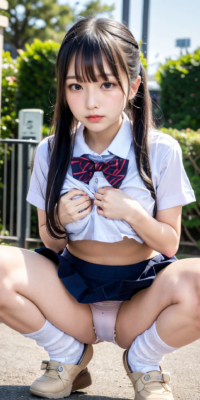 SSS級美少女のしゃがみパンチラ&おっぱい見せ激写!JKが野外露出する瞬間の貴重映像:エロ画像39枚