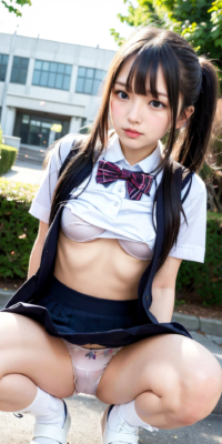 SSS級美少女のしゃがみパンチラ&おっぱい見せ激写!JKが野外露出する瞬間の貴重映像:エロ画像39枚