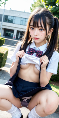 SSS級美少女のしゃがみパンチラ&おっぱい見せ激写!JKが野外露出する瞬間の貴重映像:エロ画像39枚