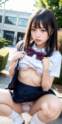 SSS級美少女のしゃがみパンチラ&おっぱい見せ激写!JKが野外露出する瞬間の貴重映像:エロ画像39枚