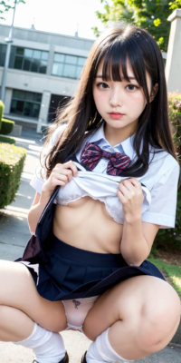 SSS級美少女のしゃがみパンチラ&おっぱい見せ激写!JKが野外露出する瞬間の貴重映像:エロ画像39枚