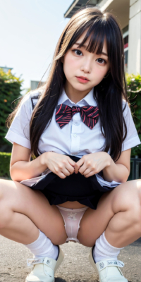 SSS級美少女のしゃがみパンチラ&おっぱい見せ激写!JKが野外露出する瞬間の貴重映像:エロ画像39枚