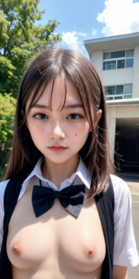 貧乳美少女JKの可愛いちっぱい露出!校舎前で大胆乳首披露:エロ画像90枚