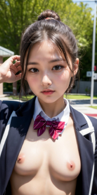 貧乳美少女JKの可愛いちっぱい露出!校舎前で大胆乳首披露:エロ画像90枚