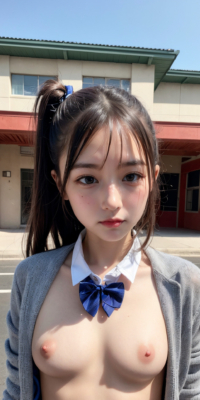 貧乳美少女JKの可愛いちっぱい露出!校舎前で大胆乳首披露:エロ画像90枚