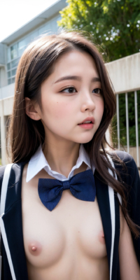 貧乳美少女JKの可愛いちっぱい露出!校舎前で大胆乳首披露:エロ画像90枚