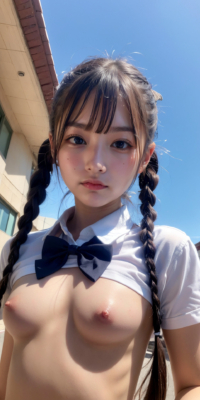 貧乳美少女JKの可愛いちっぱい露出!校舎前で大胆乳首披露:エロ画像90枚