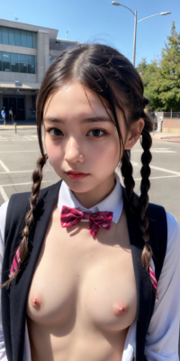 貧乳美少女JKの可愛いちっぱい露出!校舎前で大胆乳首披露:エロ画像90枚