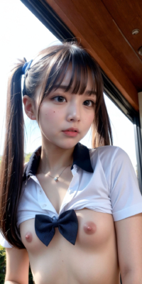 貧乳美少女JKの可愛いちっぱい露出!校舎前で大胆乳首披露:エロ画像90枚