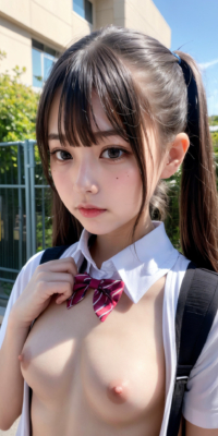貧乳美少女JKの可愛いちっぱい露出!校舎前で大胆乳首披露:エロ画像90枚