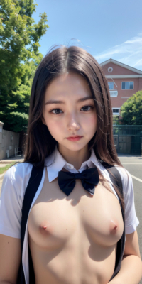 貧乳美少女JKの可愛いちっぱい露出!校舎前で大胆乳首披露:エロ画像90枚