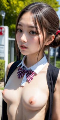 貧乳美少女JKの可愛いちっぱい露出!校舎前で大胆乳首披露:エロ画像90枚