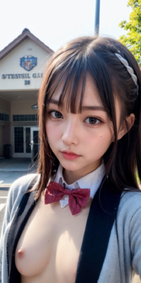 貧乳美少女JKの可愛いちっぱい露出!校舎前で大胆乳首披露:エロ画像90枚