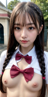 貧乳美少女JKの可愛いちっぱい露出!校舎前で大胆乳首披露:エロ画像90枚