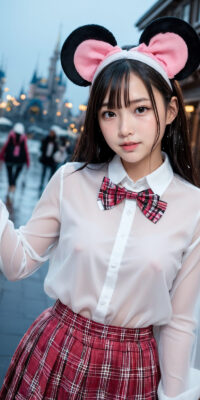 透け透け制服JKのAIエロ画像75枚!雨降る制服ディズニーと可憐なおっぱい