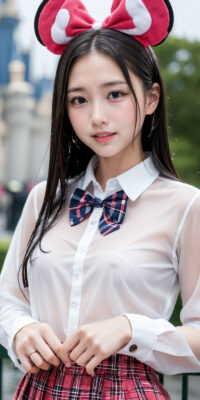 透け透け制服JKのAIエロ画像75枚!雨降る制服ディズニーと可憐なおっぱい