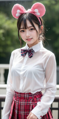 透け透け制服JKのAIエロ画像75枚!雨降る制服ディズニーと可憐なおっぱい