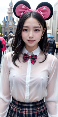 透け透け制服JKのAIエロ画像75枚!雨降る制服ディズニーと可憐なおっぱい