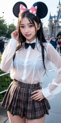 透け透け制服JKのAIエロ画像75枚!雨降る制服ディズニーと可憐なおっぱい