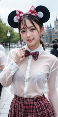 透け透け制服JKのAIエロ画像75枚!雨降る制服ディズニーと可憐なおっぱい