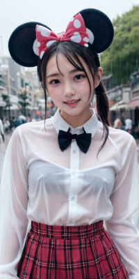 透け透け制服JKのAIエロ画像75枚!雨降る制服ディズニーと可憐なおっぱい