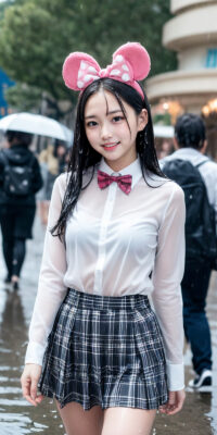 透け透け制服JKのAIエロ画像75枚!雨降る制服ディズニーと可憐なおっぱい