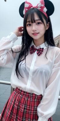 透け透け制服JKのAIエロ画像75枚!雨降る制服ディズニーと可憐なおっぱい